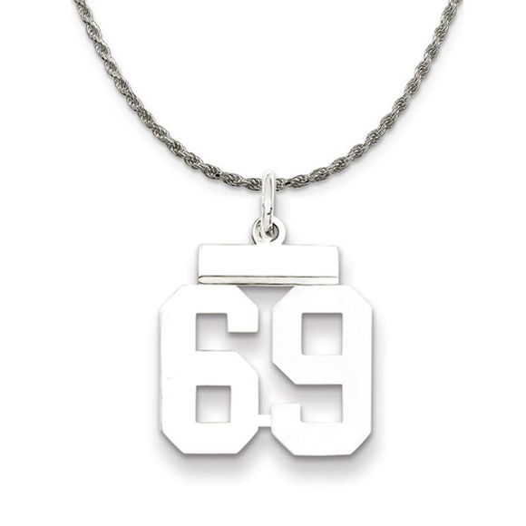 Sterling Silver Athletic Lg Polished Number 69 Necklace - 18 Inch - Picture 1 of 7